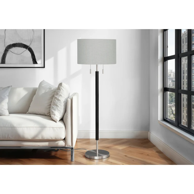 Monarch Specialties 60" H Contemporary Floor Lamp - Nickel Metal / Grey Shade