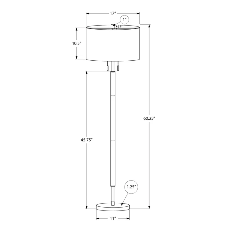Monarch Specialties 60" H Contemporary Floor Lamp - Nickel Metal / Grey Shade