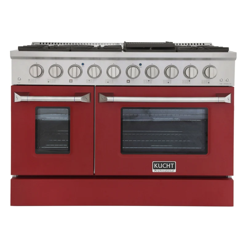 Kucht - 48 po Série KNG Cuisinière Pro Style au gaz naturel - Acier inoxydable/Rouge