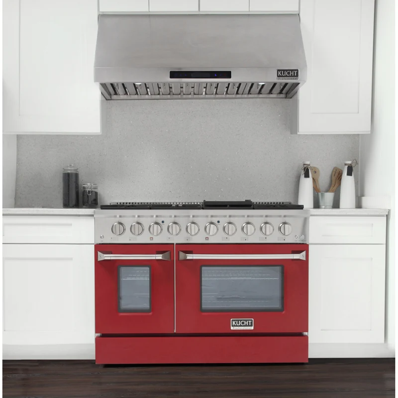 Kucht - 48 po Série KNG Cuisinière Pro Style au gaz naturel - Acier inoxydable/Rouge