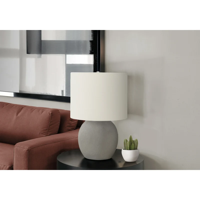 Monarch Specialties - Luminaire - 20 po H Lampe De Table - Béton Gris - Abat-Jour Ivoire / Crème - Contemporain