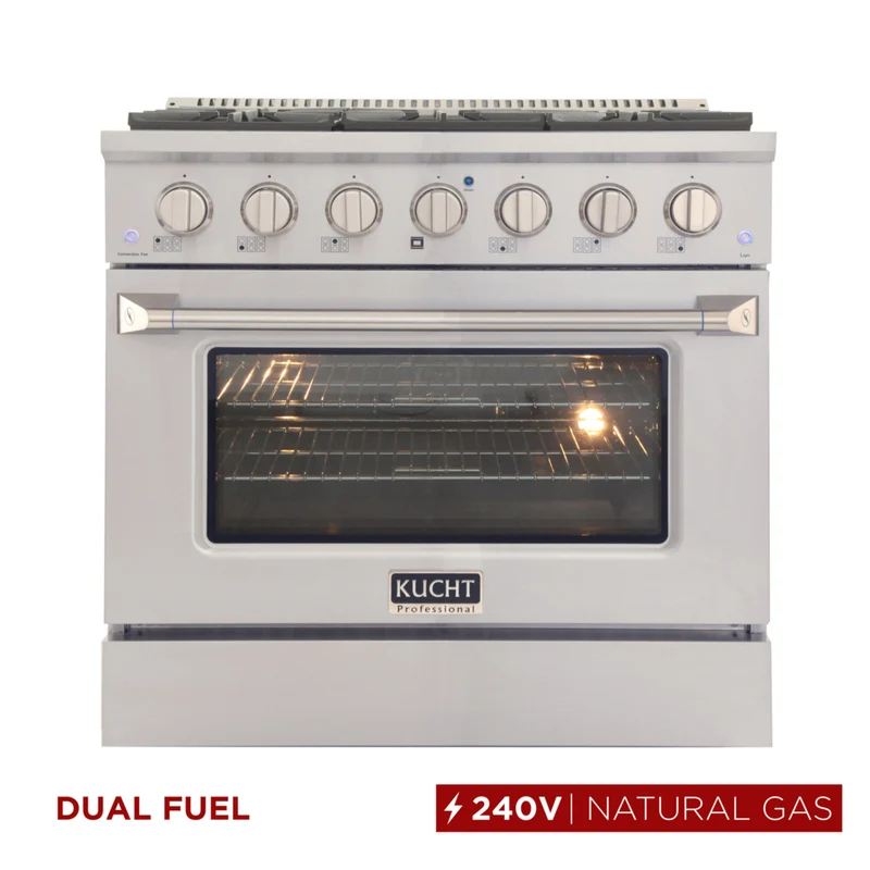 Kucht 36" KDF Series Pro Style Natural Gas Dual Fuel Range - Stainless Steel
