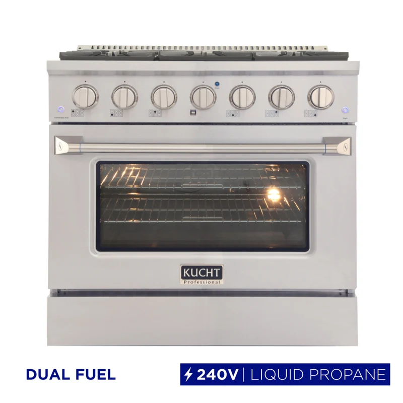Kucht 36" KDF Series Pro Style Propane Gas Dual Fuel Range - Stainless Steel