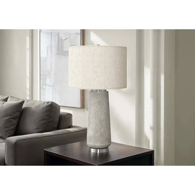 Monarch Specialties - Luminaire - 29 po H Lampe De Table - Résine Grise - Abat-Jour Ivoire / Crème - Moderne