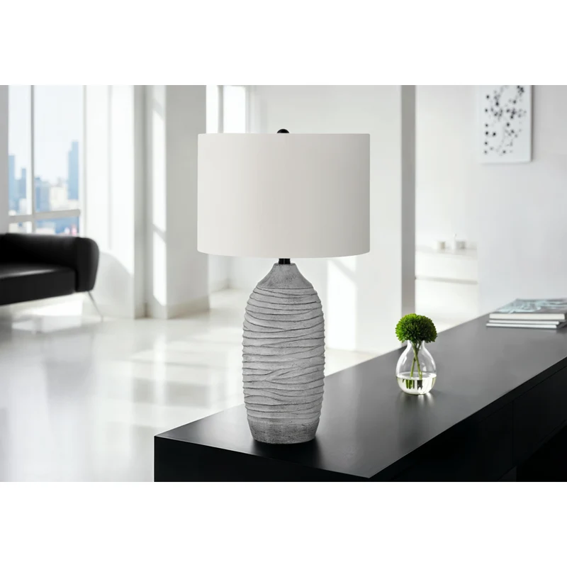Monarch Specialties - Luminaire - 27 po H Lampe De Table - Résine Grise - Abat-Jour Ivoire / Crème - Moderne
