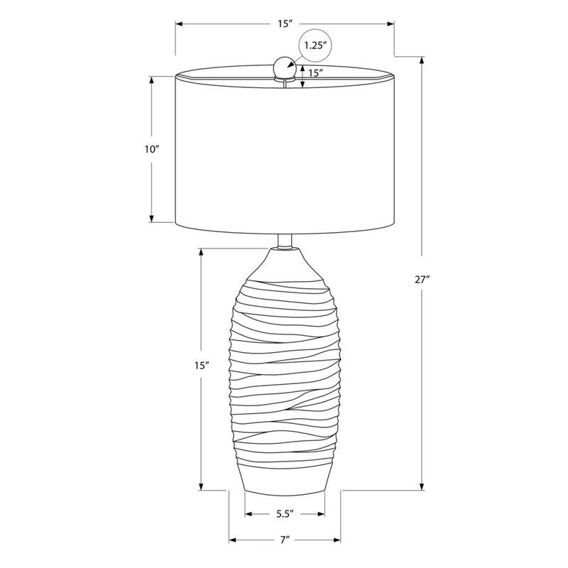 Monarch Specialties - Luminaire - 27 po H Lampe De Table - Résine Grise - Abat-Jour Ivoire / Crème - Moderne