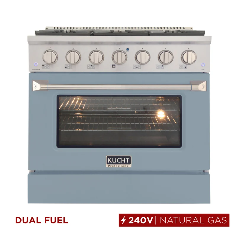 Kucht 36" KDF Series Pro Style Natural Gas Dual Fuel Range - Stainless Steel/Light Blue