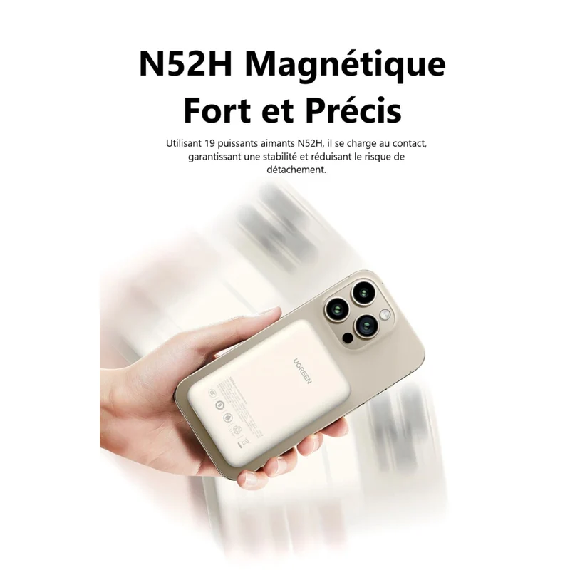 UGREEN - Mini batterie externe magnétique sans fil 20 W 10 000 mAh - Blanc