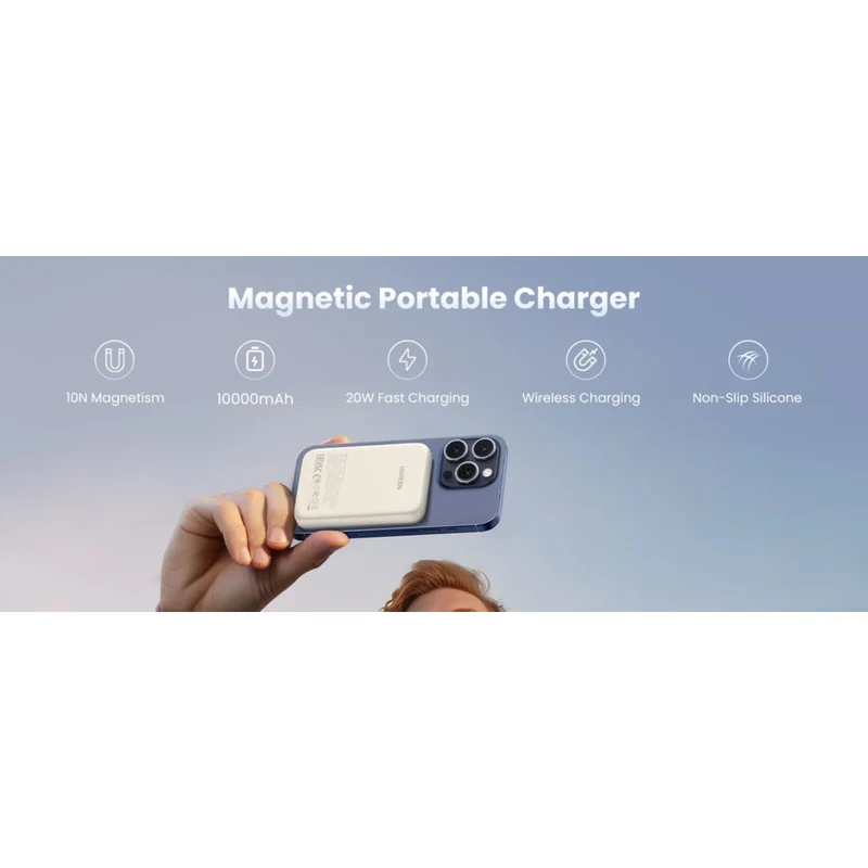 UGREEN - Mini batterie externe magnétique sans fil 20 W 10 000 mAh - Blanc