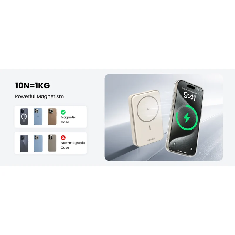 UGREEN - Mini batterie externe magnétique sans fil 20 W 10 000 mAh - Blanc