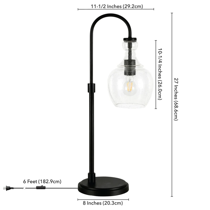 Hudson&Canal Verona 27" Tall Arc Table Lamp with Glass Shade - Blackened Bronze/Seeded