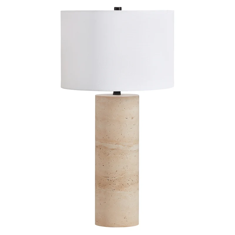 Hudson&Canal Corbett 29" Tall Natural Travertine Stone Table Lamp with Fabric Shade