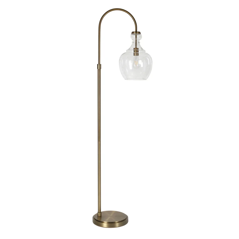 Hudson&Canal Verona Arc Floor Lamp with Glass Shade - Brass/Seeded