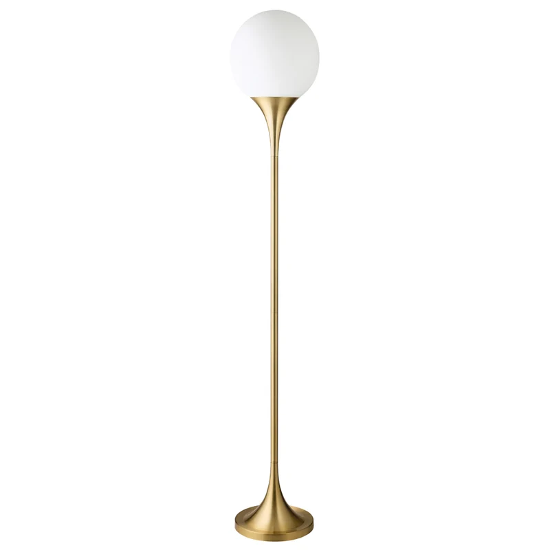 Hudson&Canal - Lampadaire Torchère Mahdi avec abat-jour en verre - Laiton/Blanc laiteux