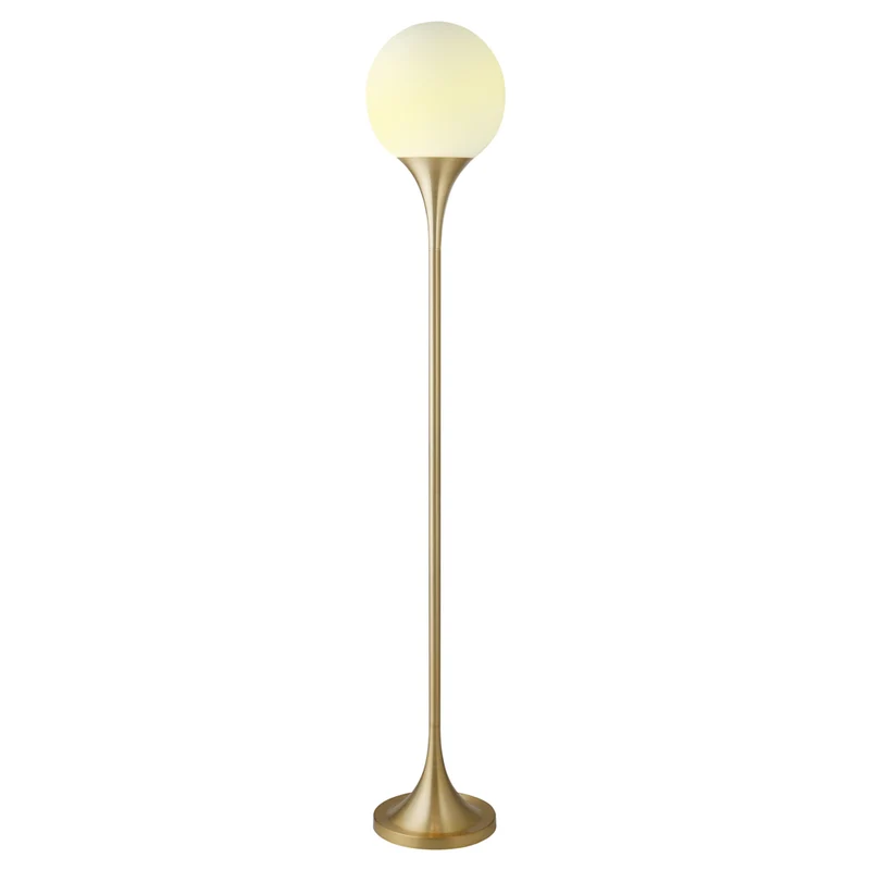 Hudson&Canal - Lampadaire Torchère Mahdi avec abat-jour en verre - Laiton/Blanc laiteux