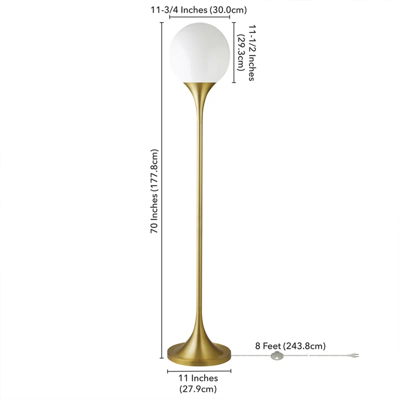 Hudson&Canal - Lampadaire Torchère Mahdi avec abat-jour en verre - Laiton/Blanc laiteux