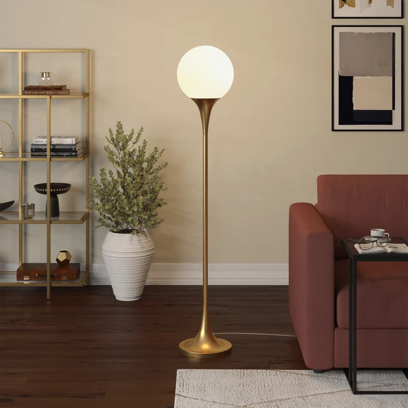 Hudson&Canal Mahdi Torchiere Floor Lamp with Glass Shade - Brass/White Milk
