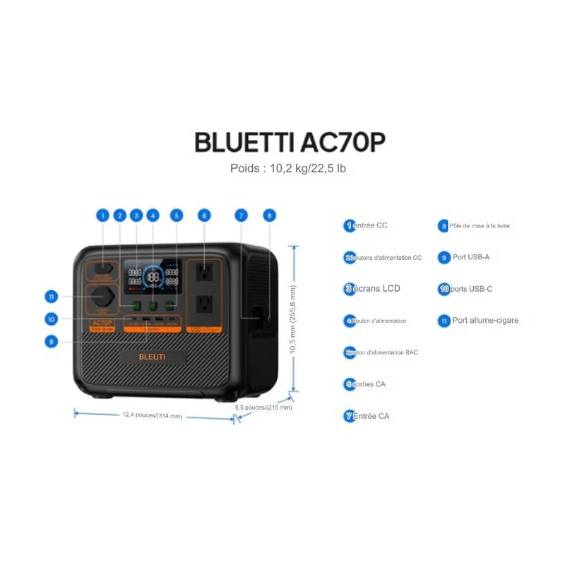 Bluetti - Centrale électrique portative Premium Série AC70P et panneau solaire SP200L