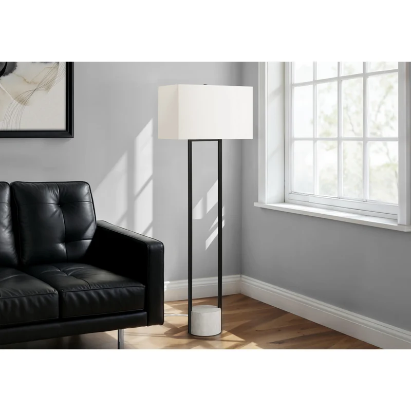 Monarch Specialties 62" H Contemporary Floor Lamp - Black Metal / Ivory / Cream Shade