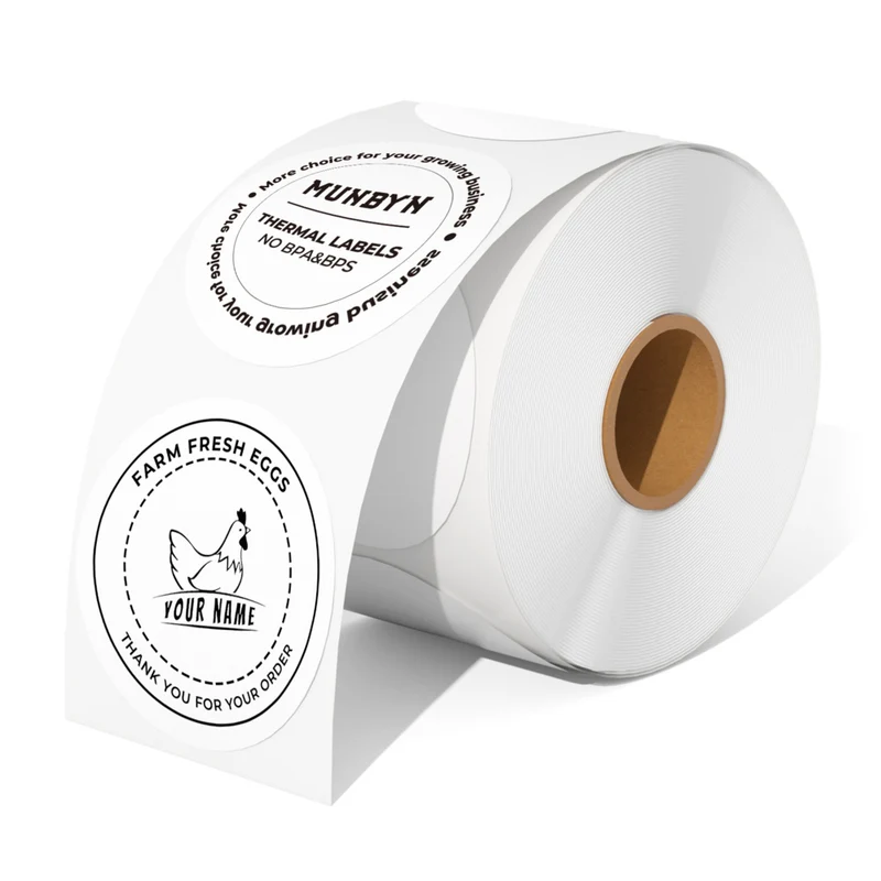 MUNBYN - Étiquette thermique circulaire - 2" - Blanc - 750 feuilles/rouleau - 2 rouleaux/paquet - Paquet de 2