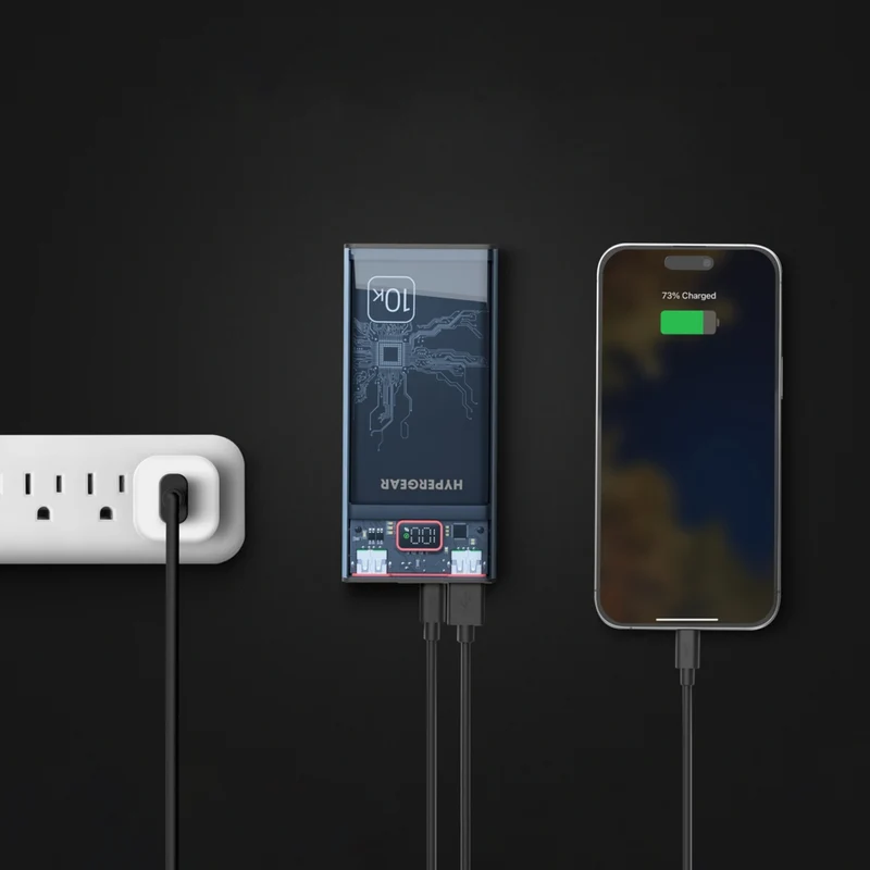 HyperGear 10000mAh USB-C and Dual Port USB-A Portable Power Bank - Clear