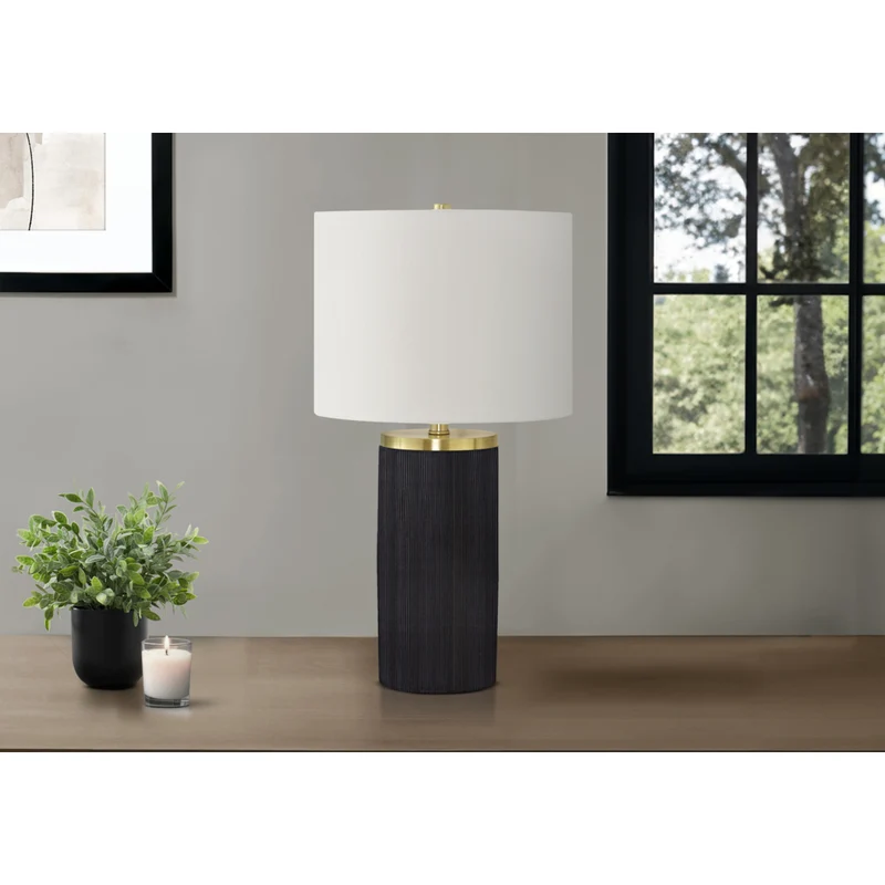 Monarch Specialties - Luminaire - 24 po H Lampe De Table - Béton Noir - Abat-Jour Ivoire / Crème - Moderne
