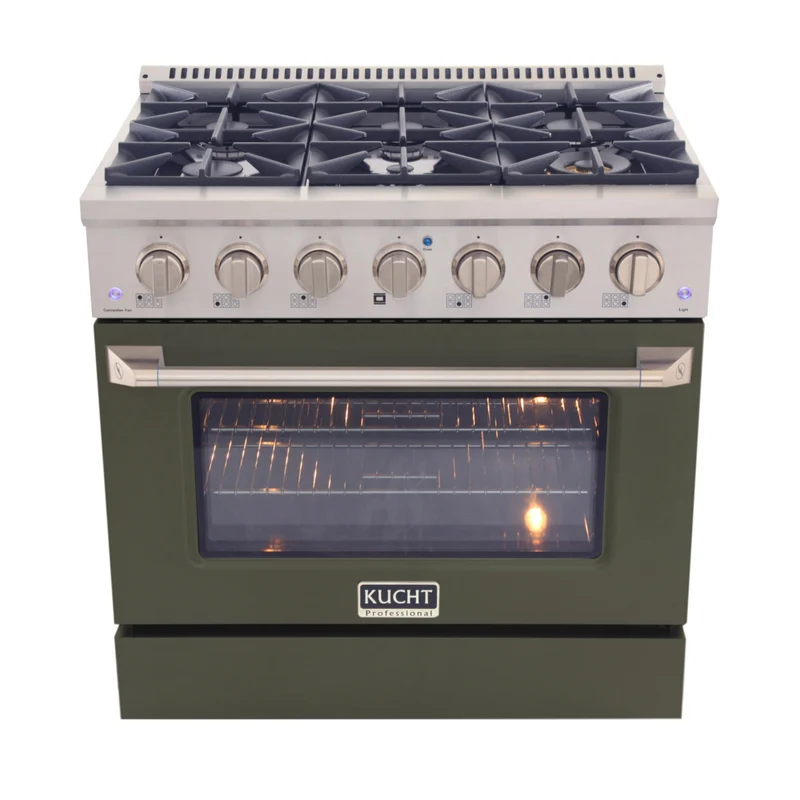 Kucht - 36 po Série KNG Cuisinière Pro Style au gaz naturel - Acier inoxydable/Vert olive