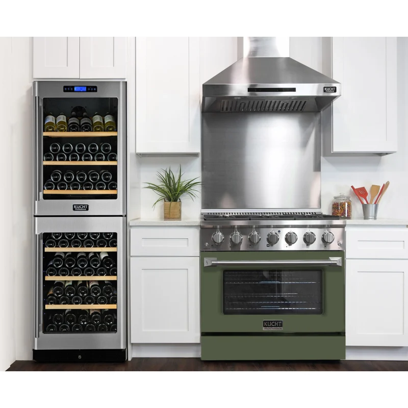 Kucht - 36 po Série KNG Cuisinière Pro Style au gaz naturel - Acier inoxydable/Vert olive