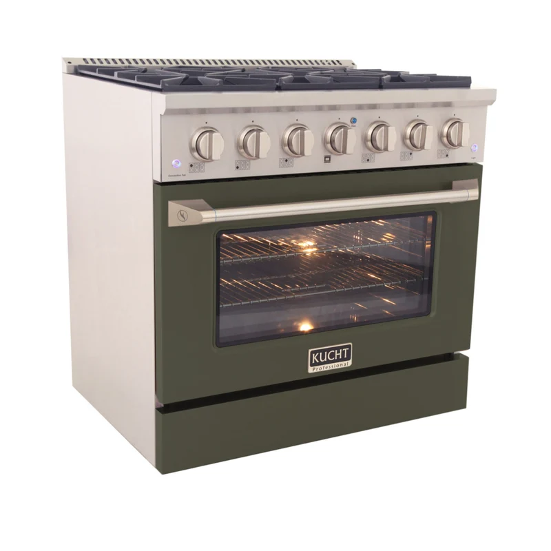 Kucht - 36 po Série KNG Cuisinière Pro Style au gaz naturel - Acier inoxydable/Vert olive