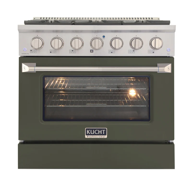 Kucht 36" KNG Series Pro Style Natural Gas Range - Stainless Steel/Olive Green