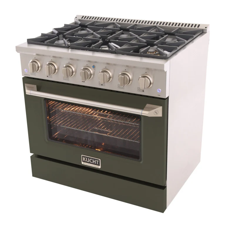 Kucht 36" KNG Series Pro Style Natural Gas Range - Stainless Steel/Olive Green