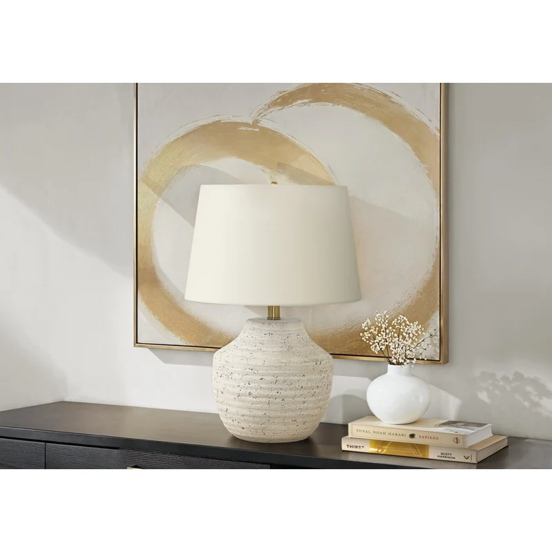 Monarch Specialties - Luminaire - 20 po H Lampe De Table - Béton Crème - Abat-Jour Ivoire / Crème - Moderne