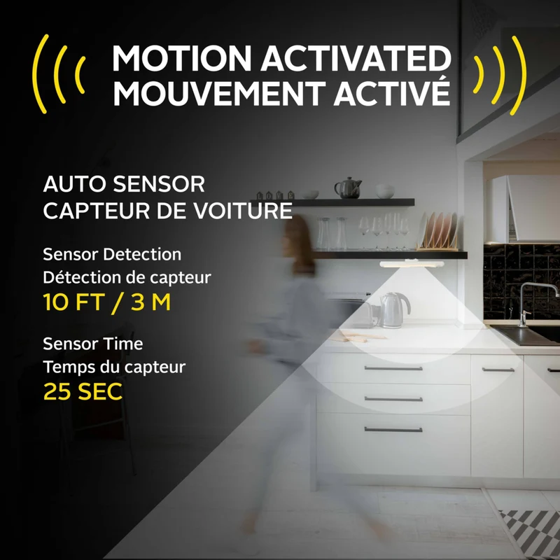 Bell+Howell - Éclairage sous meuble sans fil rechargeable à détecteur de mouvement LED