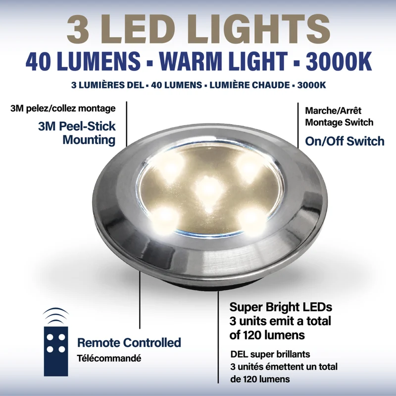 Bell+Howell Premier Battery Operated LED Under Cabinet Puck Light with Remote - 3.54" - 3 Pack