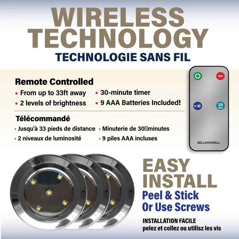 Bell+Howell Premier Battery Operated LED Under Cabinet Puck Light with Remote - 3.54" - 3 Pack