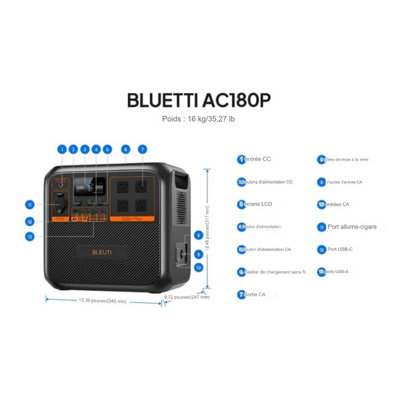 Bluetti - Centrale électrique portative Premium Série AC180P et panneau solaire SP200L