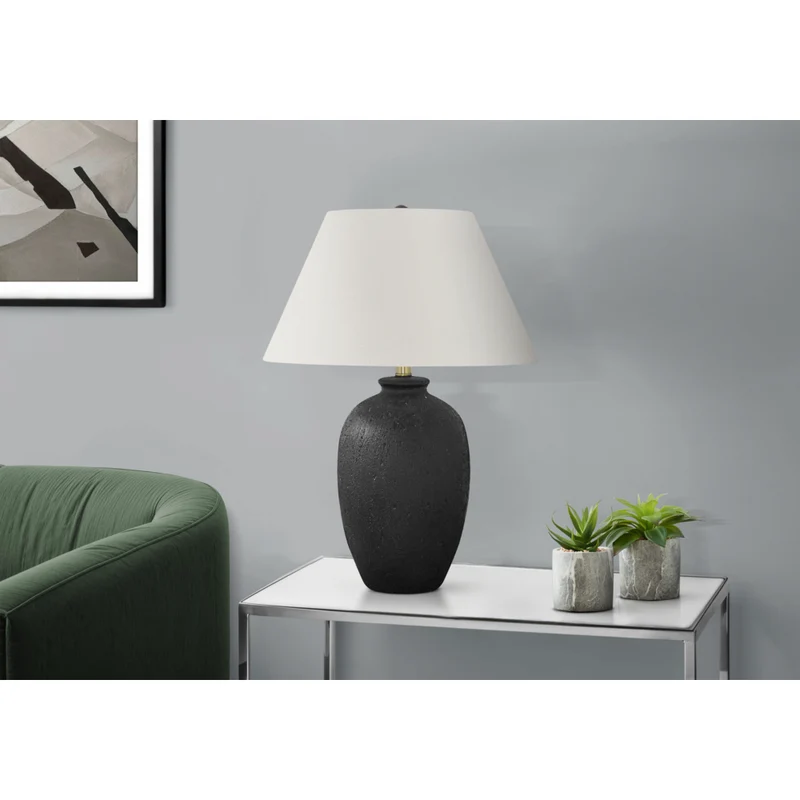 Monarch Specialties - Luminaire - 24 po H Lampe De Table - Céramique Noire - Abat-Jour Ivoire / Crème - Moderne