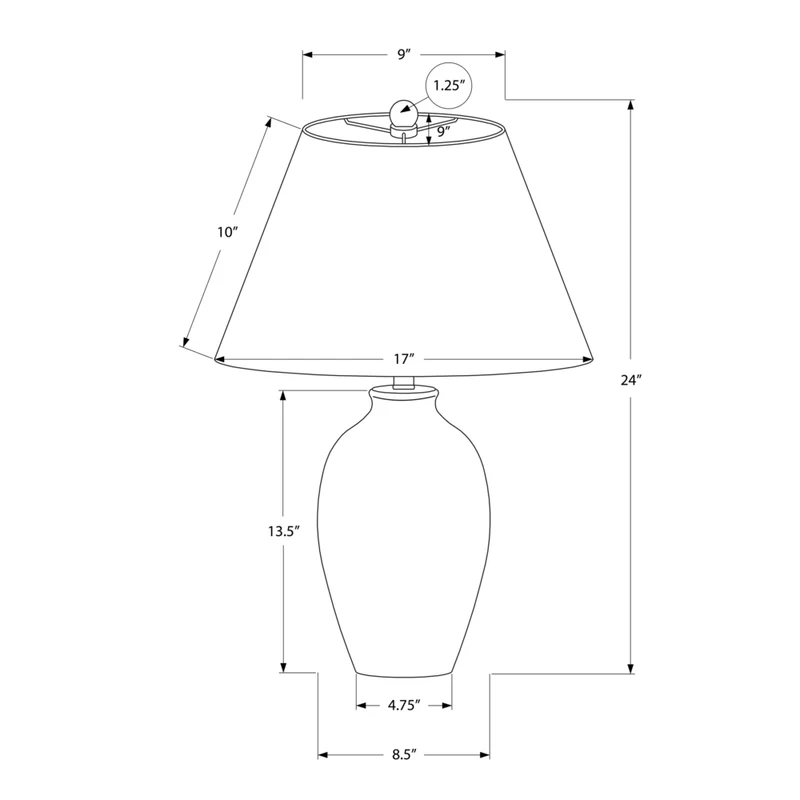 Monarch Specialties - Luminaire - 24 po H Lampe De Table - Céramique Noire - Abat-Jour Ivoire / Crème - Moderne