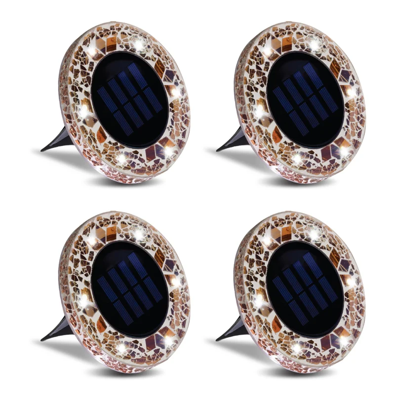 Bell+Howell - Disques lumineux décoratifs LED solaires d'extérieur en mosaïque - Chêne brun éclatant - Paquet de 4