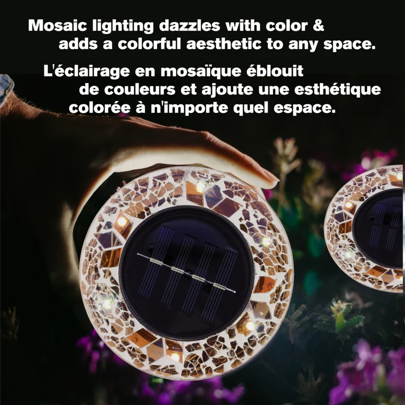 Bell+Howell - Disques lumineux décoratifs LED solaires d'extérieur en mosaïque - Chêne brun éclatant - Paquet de 4