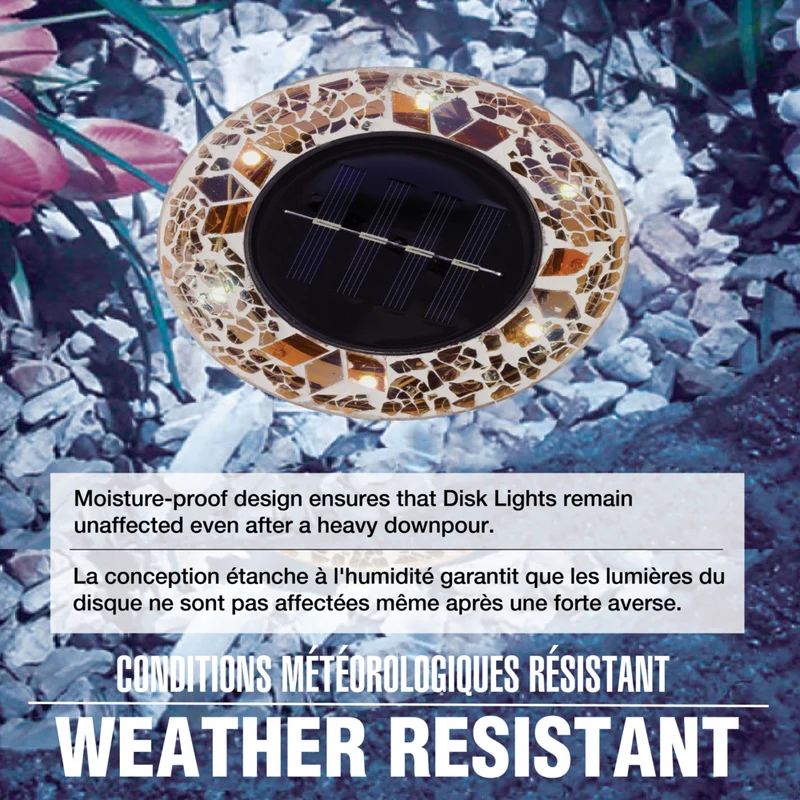 Bell+Howell - Disques lumineux décoratifs LED solaires d'extérieur en mosaïque - Chêne brun éclatant - Paquet de 4