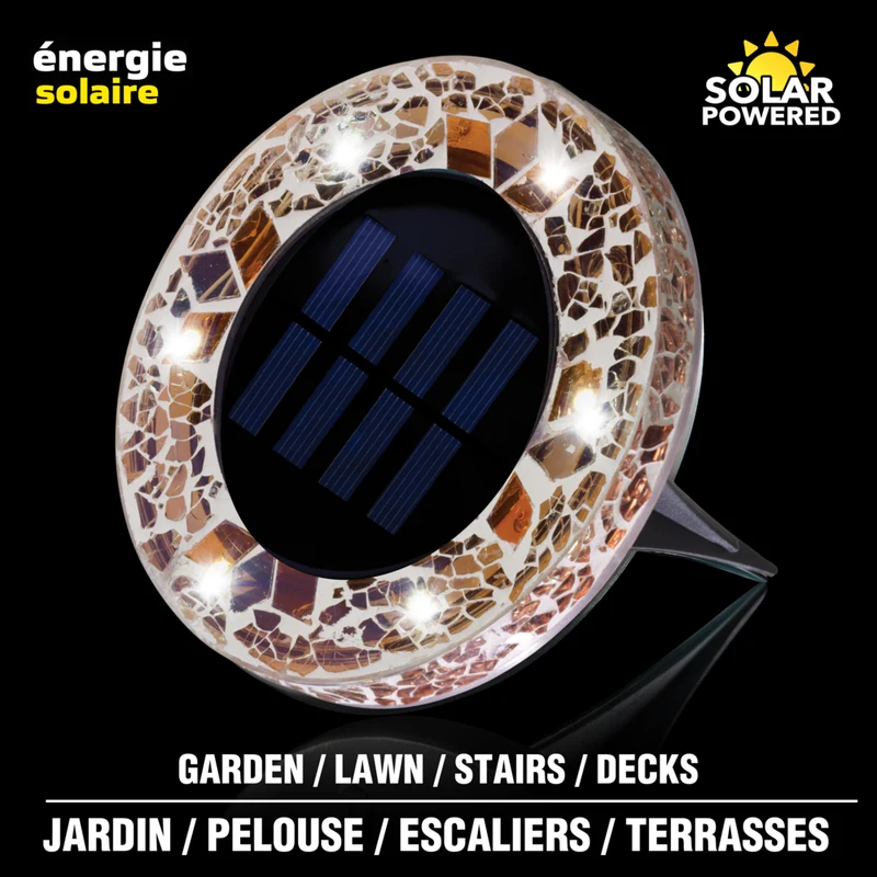 Bell+Howell - Disques lumineux décoratifs LED solaires d'extérieur en mosaïque - Chêne brun éclatant - Paquet de 4
