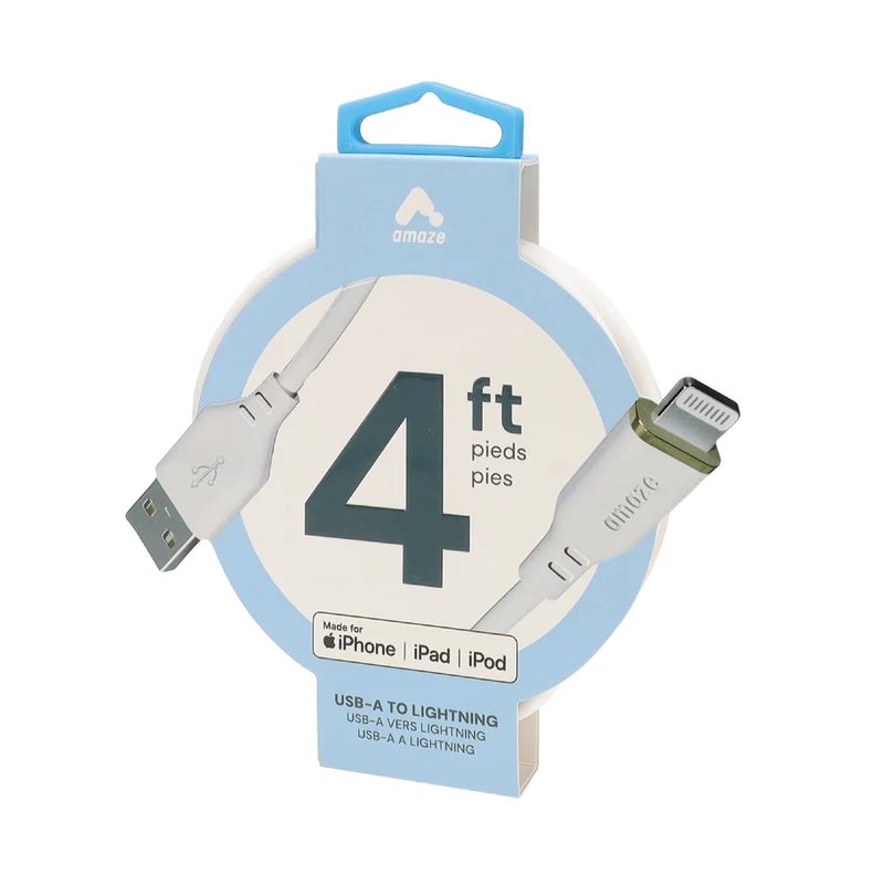 Amaze - Câble 4 pieds USB-A vers Lightning - blanc
