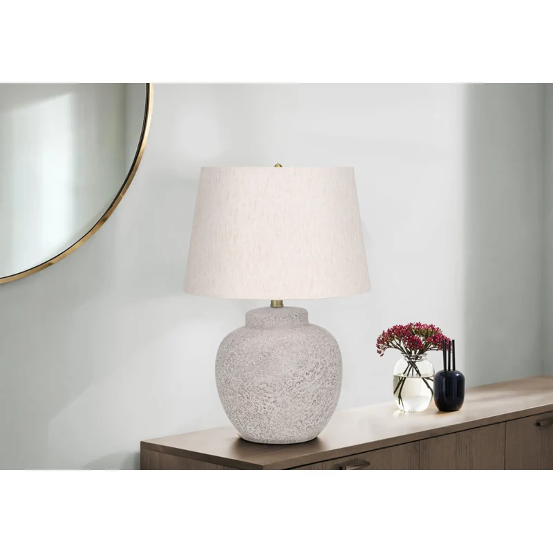 Monarch Specialties - Luminaire - 22 po H Lampe De Table - Béton Crème - Abat-Jour Ivoire / Crème - Moderne