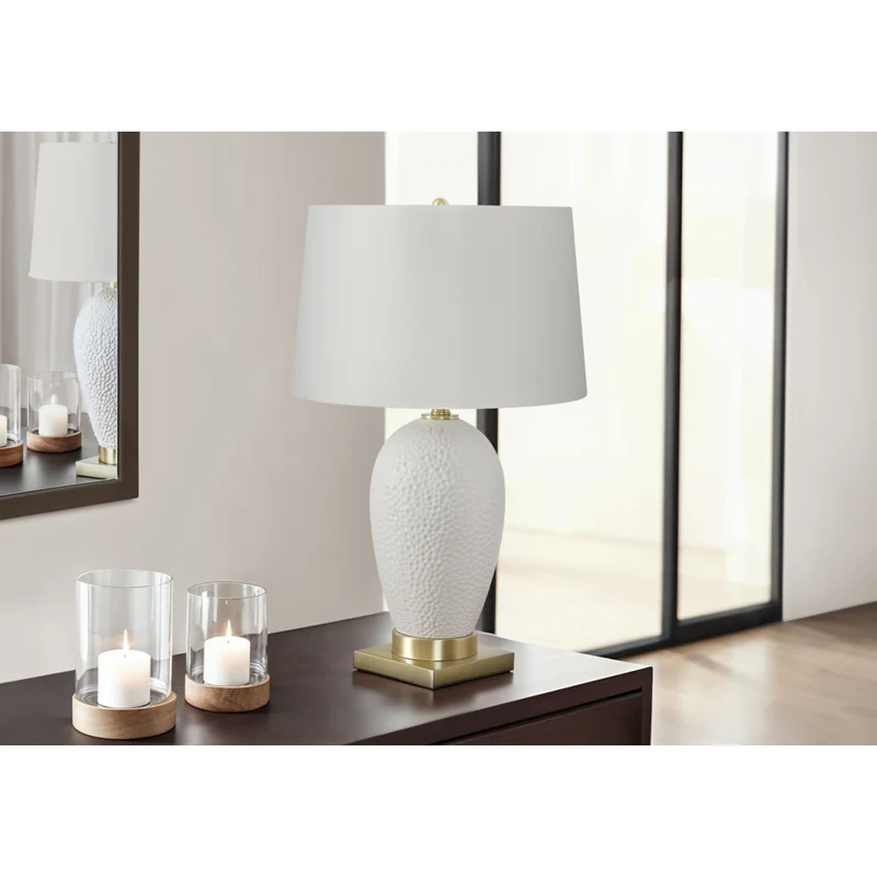 Monarch Specialties - Luminaire - 26 po H Lampe De Table - Céramique Blanche - Abat-Jour Ivoire / Crème - Transitionnel