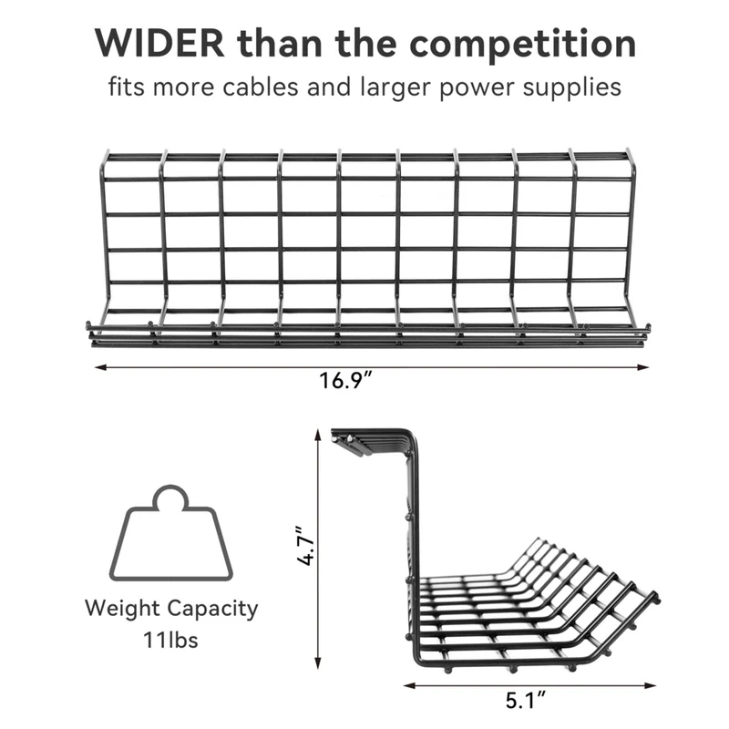 ShoppingAll Under Desk Cable Management Organizer Sturdy Metal Cable Tray - Black