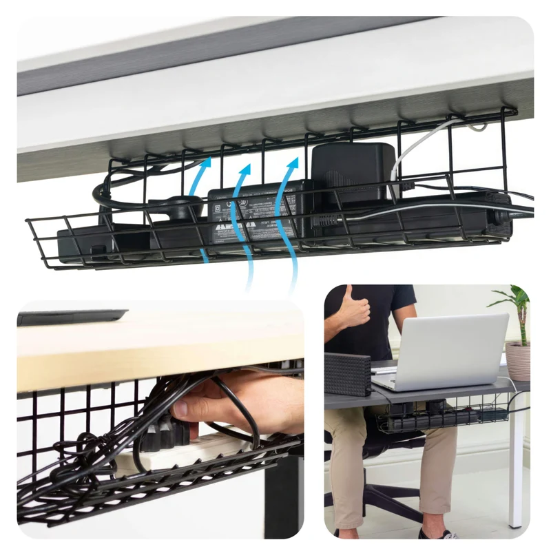 ShoppingAll Under Desk Cable Management Organizer Sturdy Metal Cable Tray - Black