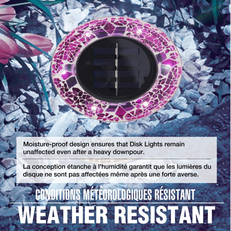 Bell+Howell - Disques lumineux décoratifs LED solaires d'extérieur en mosaïque - Rose éclatant - Paquet de 4