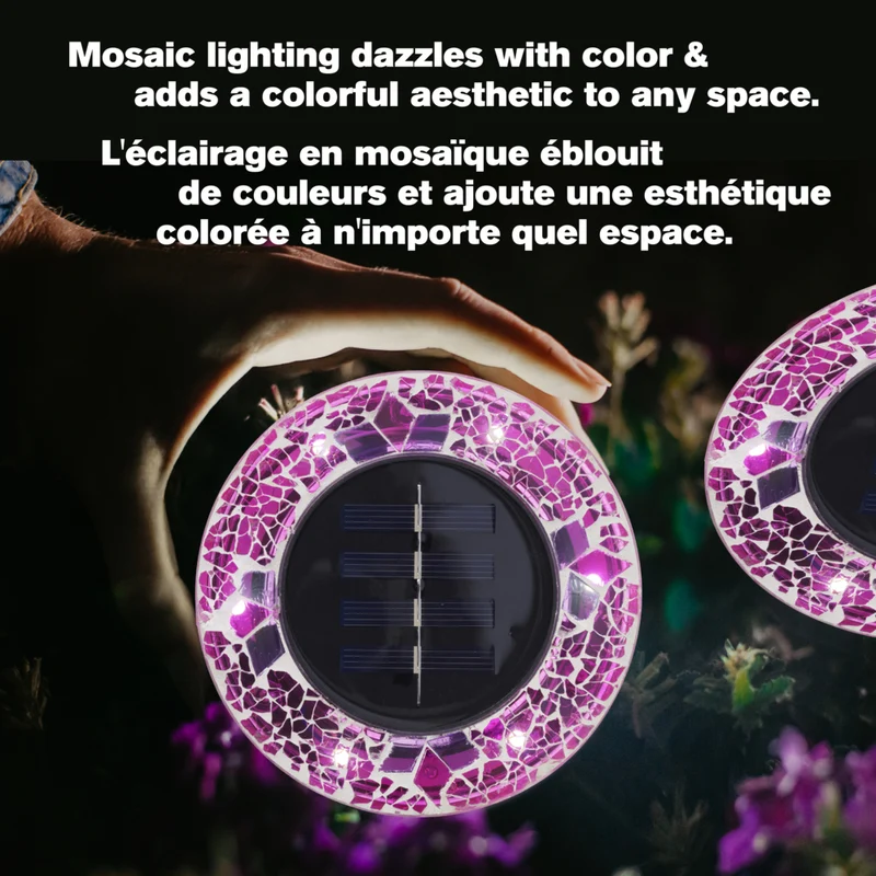 Bell+Howell - Disques lumineux décoratifs LED solaires d'extérieur en mosaïque - Rose éclatant - Paquet de 4