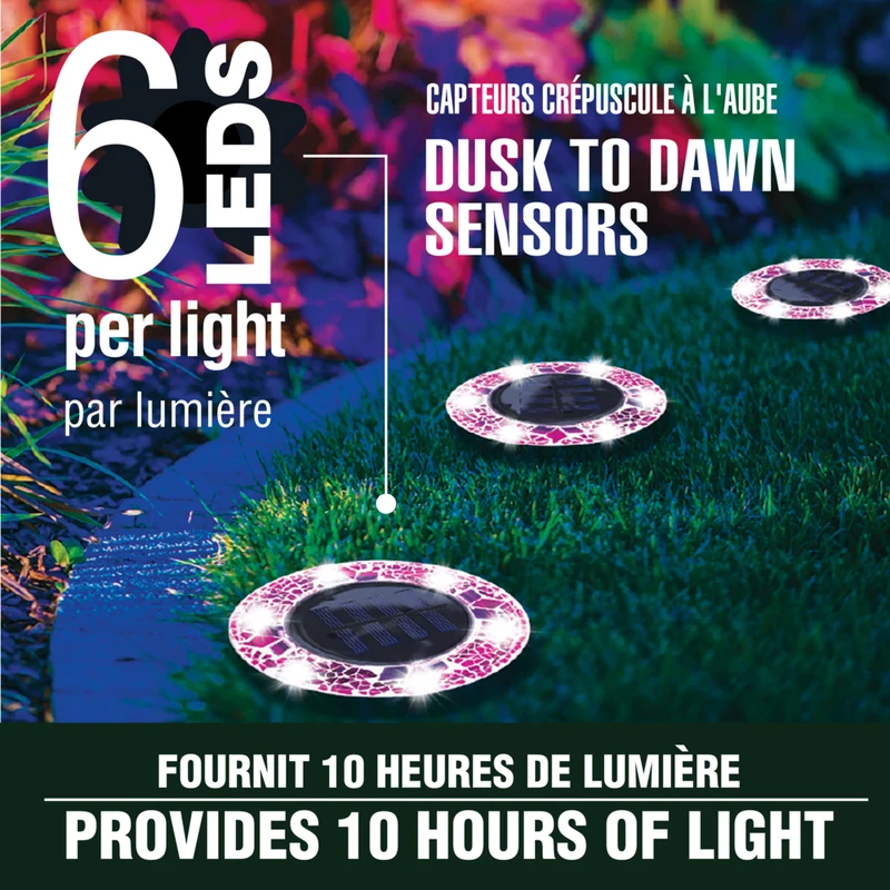 Bell+Howell - Disques lumineux décoratifs LED solaires d'extérieur en mosaïque - Rose éclatant - Paquet de 4